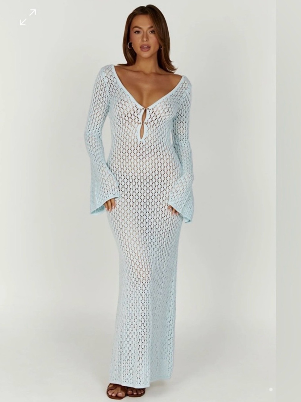 Meshki Pale Blue Crochet Maxi Dress
